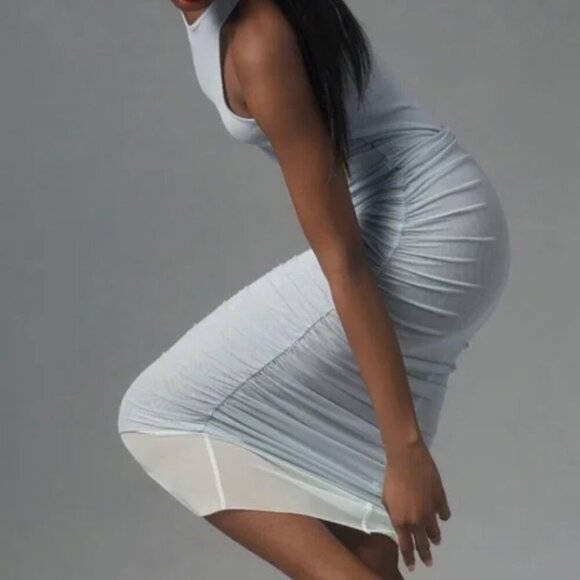 Anthropologie Sleeveless Layered Mesh Midi Dress Size XS Bodycon Ruched - Picture 6 of 6